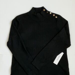 Calvin Klein Black Mock-Neck Sweater w/ Gold Buttons (M, NWT)